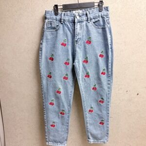 Cider Sz M Womens Light Wash Embroidered Cherry  Fun Ankle Party Different Jeans